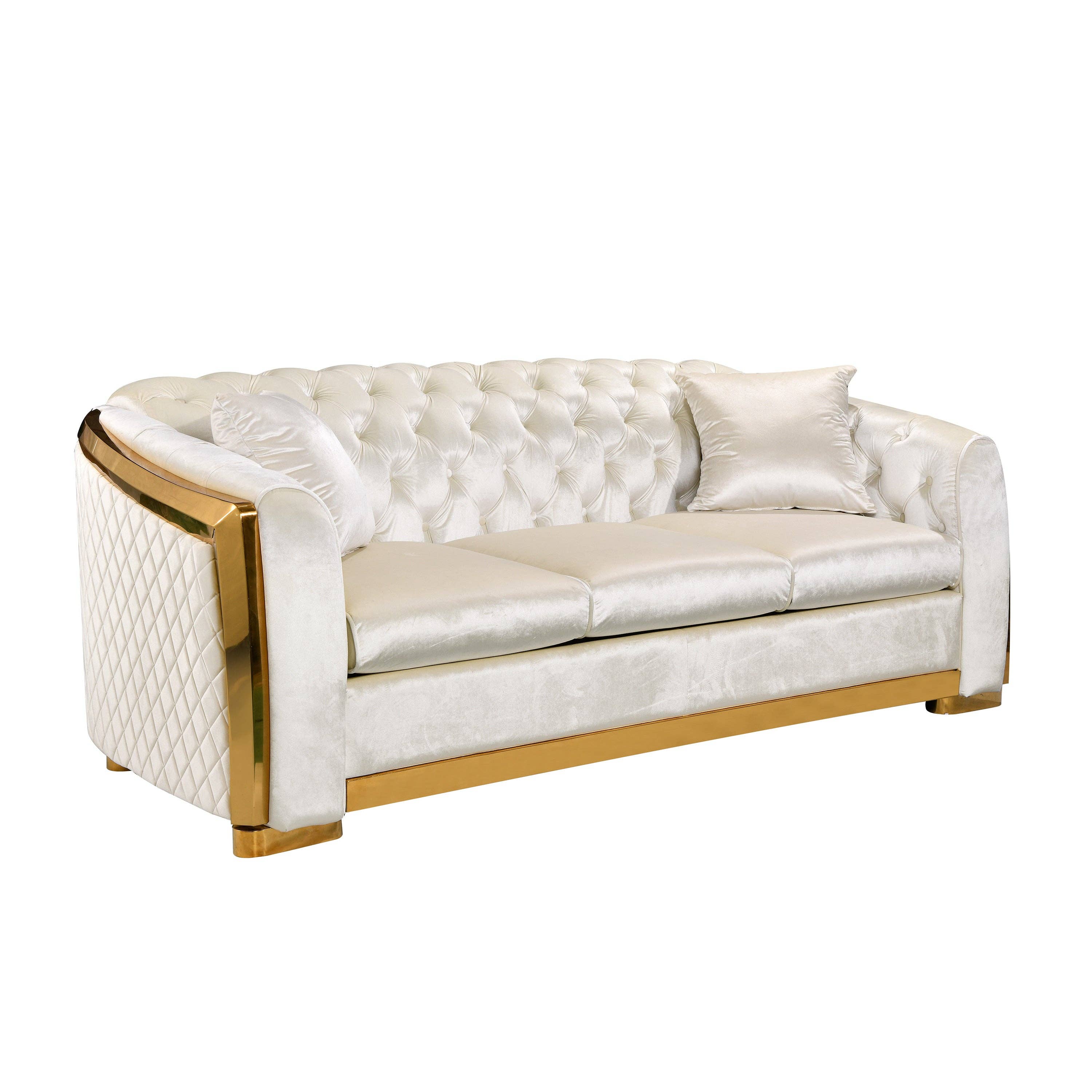 39F Inc. - Wholesale Sofa - 84" Luxury Chesterfield 3-Seat Velvet Sofa with Gold Accents8