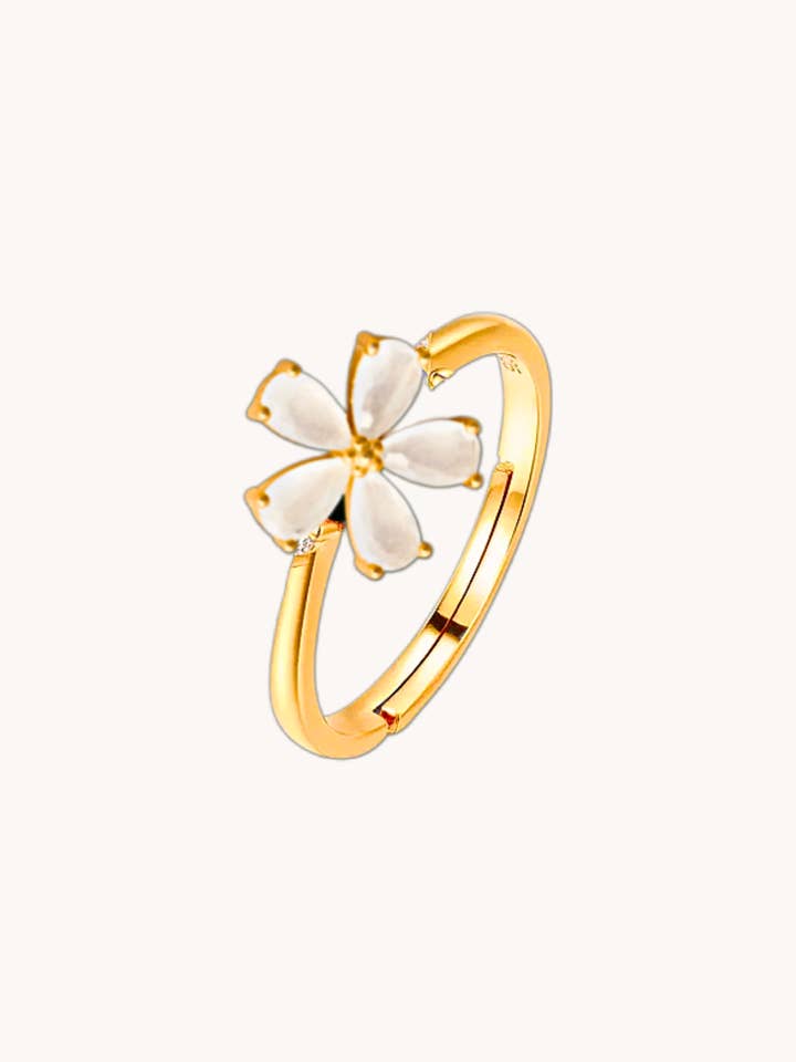 Gold Adjustable Ring Plumeria–Spring Jewelry for wholesale by Gratinsta
