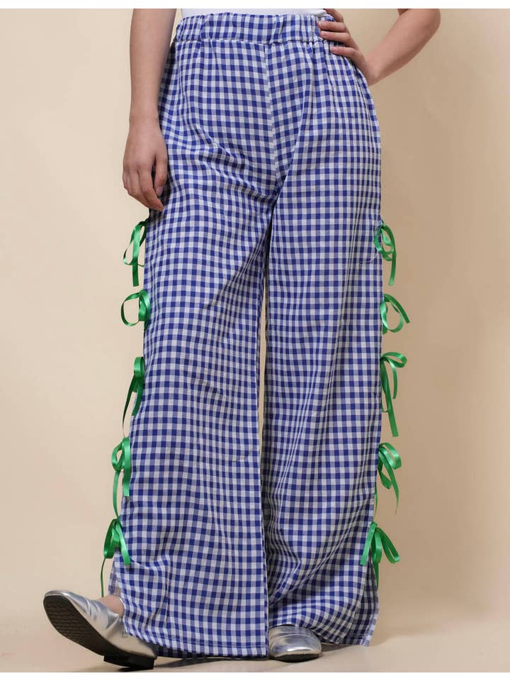 Sweetkama – Großhandel Hose – Damen – Damen Karierte Hose mit Seitenschlitz und Schleife SKP4109415