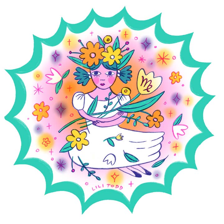 Virgo Zodiac Sign Vinyl Sticker for wholesale by Lili Todd Art