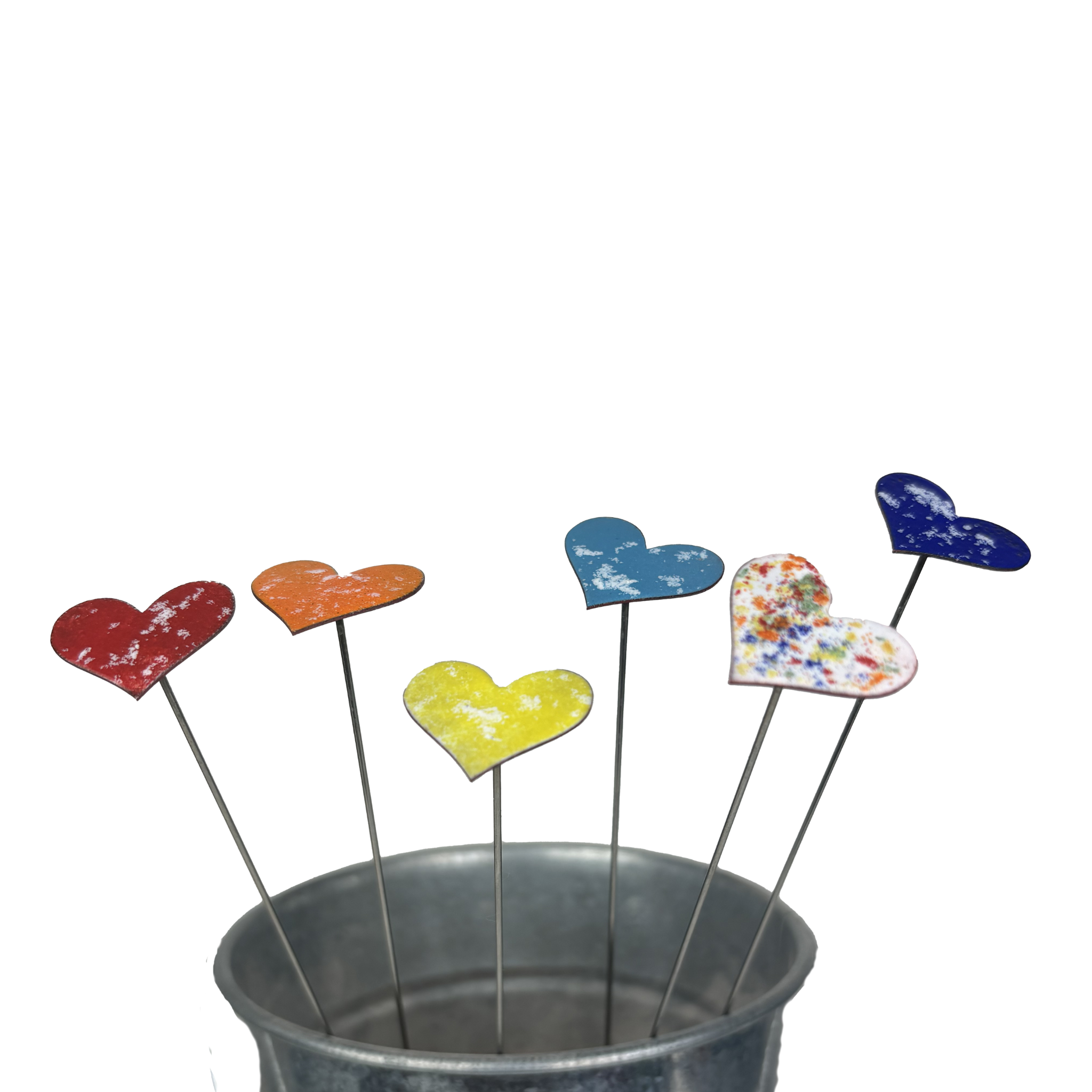 Clever Goods by Annabelle Noel Designs – wholesale Garden/lawn stake – Small Copper Enamel Hearts - Display Set with Bucket2