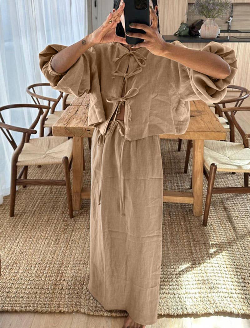 EmberLoom – wholesale Top & skirt set – Women's – Relaxed Tie-Front Top with Skirt Set2