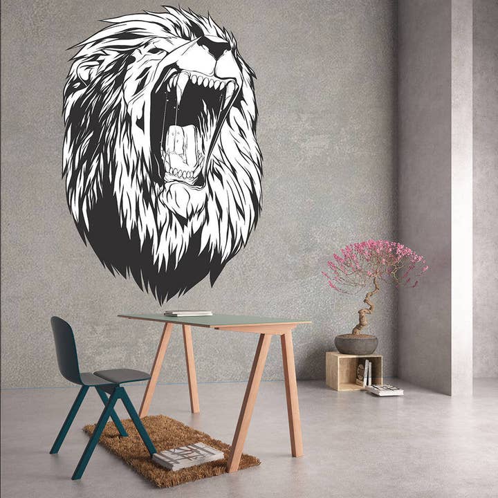 Lions Head Wall Sticker - Lion Face Animal King Silhouette Vinyl Decal for wholesale by Decords