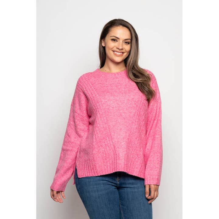 SUÉTER CON ABERTURA LATERAL Y CUELLO REDONDO Y DETALLE ACANALADO DE TALLA GRANDE para venta al por mayor de Curve Market