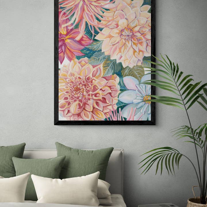 Colourful Dahlia Fine Art Print for wholesale by E J Wood Watercolours
