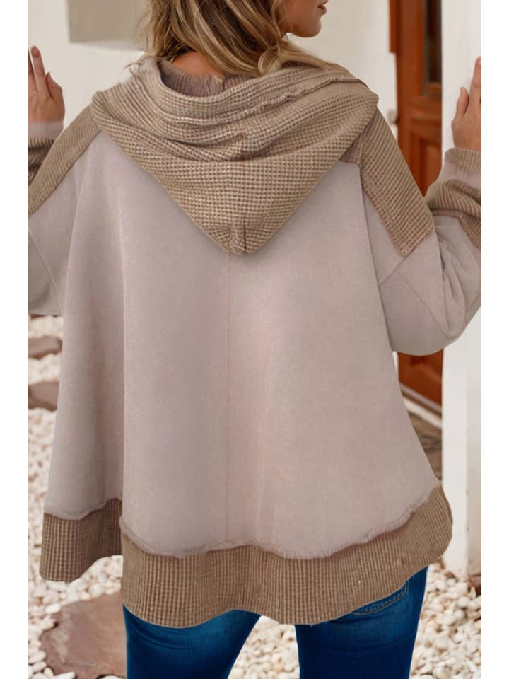 Goat LDC Waffle Contrast Patchwork Plus Size Pocketed Hoodie for wholesale on Faire2