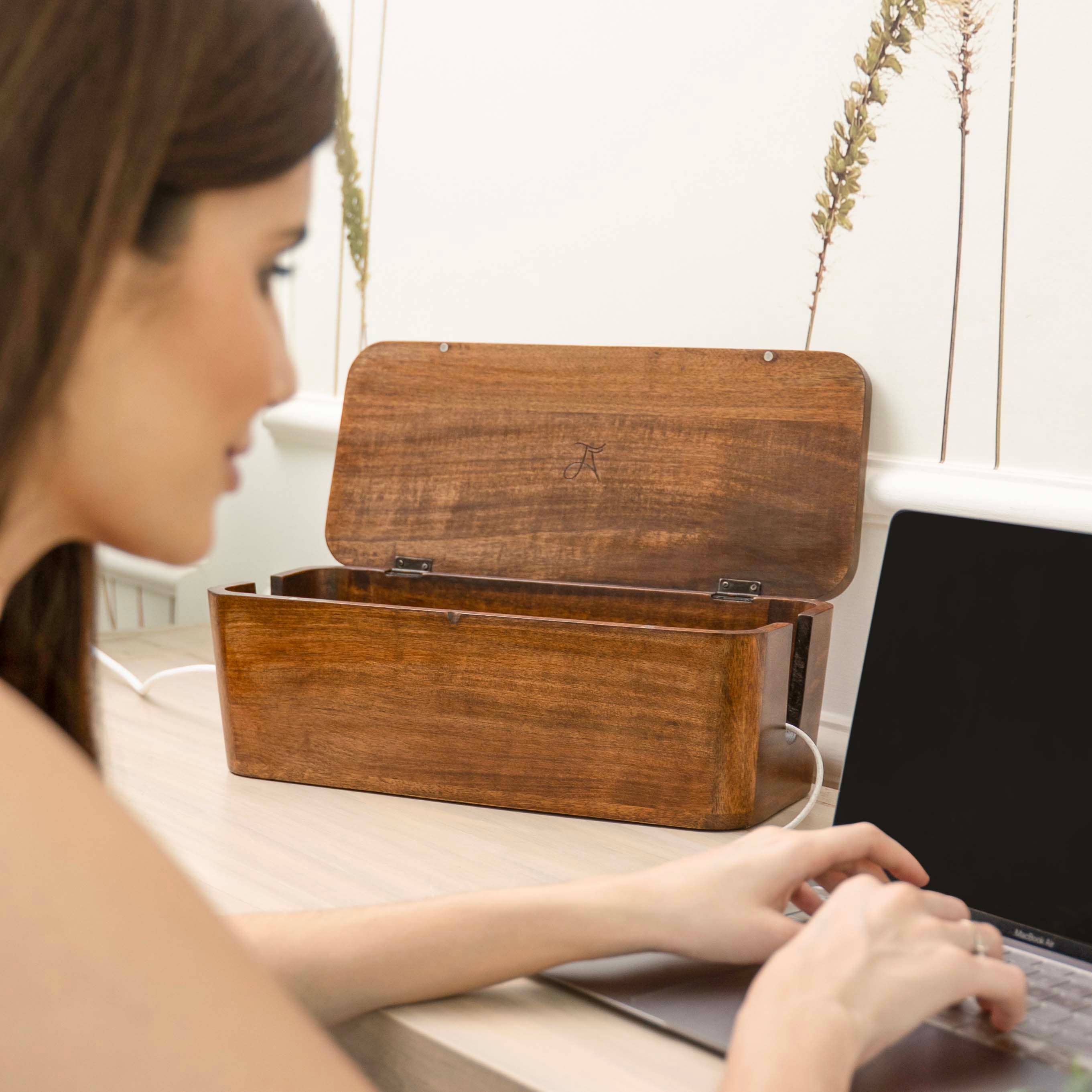 LuxeDesigns Co LLC – wholesale Desk organiser – Cable Management Box - Natural Wood2