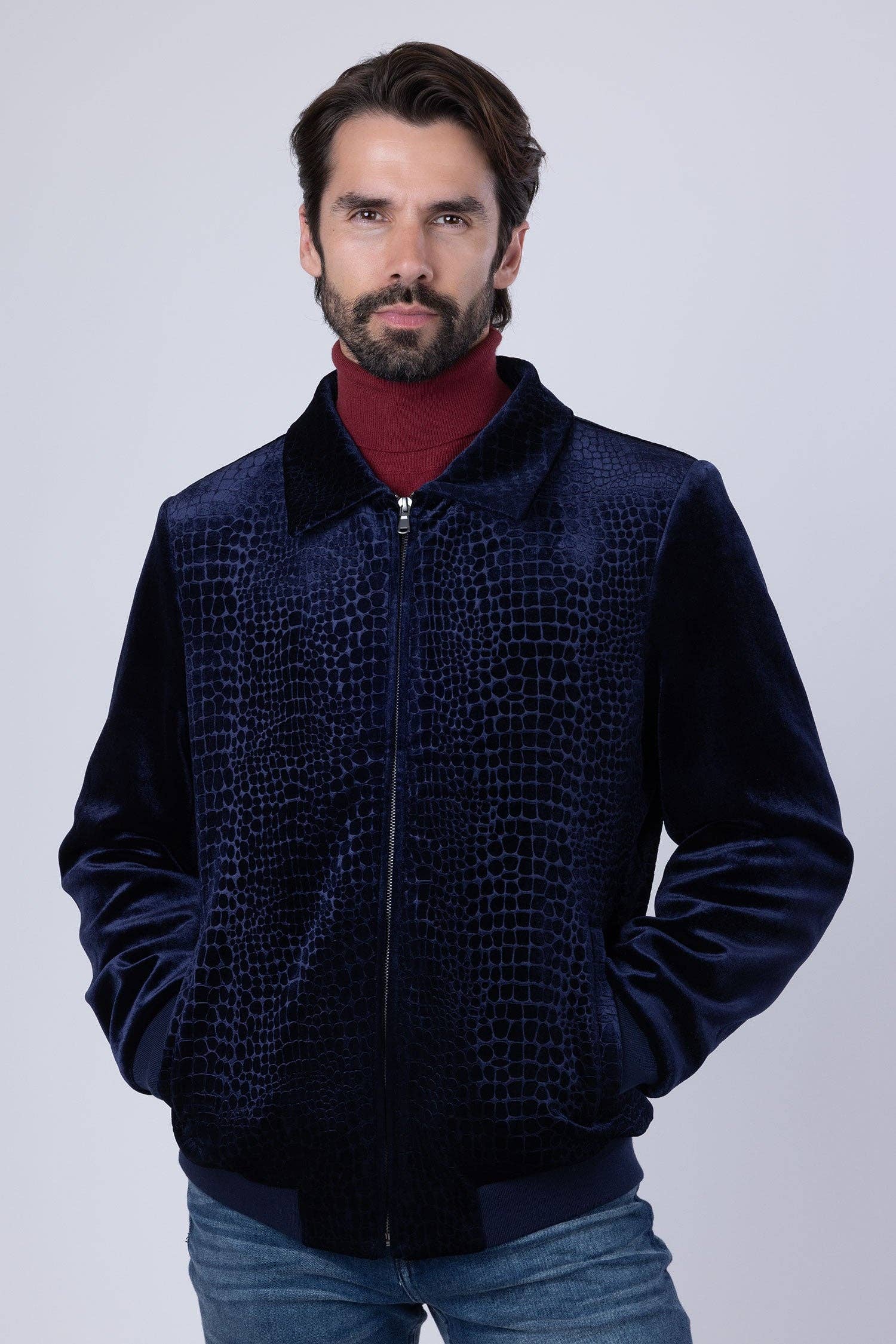BARABAS - Vendita all'ingrosso Bomber - Uomo - Bomber da uomo in velluto con motivo coccodrillo 4BH8811