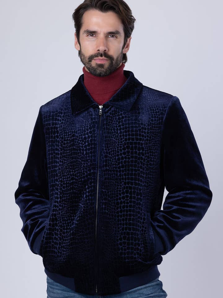 BARABAS - Vendita all'ingrosso Bomber - Uomo - Bomber da uomo in velluto con motivo coccodrillo 4BH8811