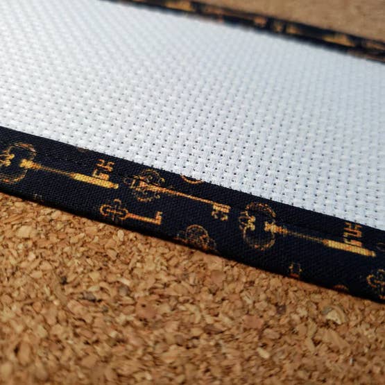 Rogue Stitchery - Wholesale Embroidery/Cross Stitch Supplies - Keys on Black - Custom-Trimmed Aida