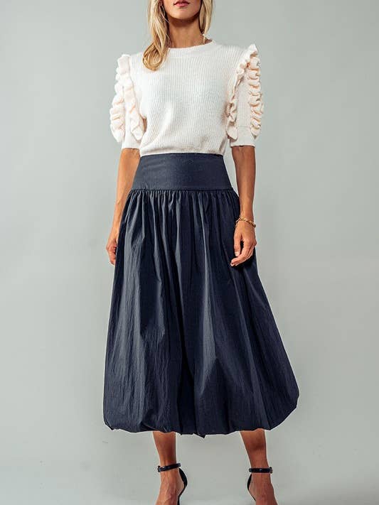 BLACK Eclipse Crescent Balloon Midi Skirt for wholesale on Faire