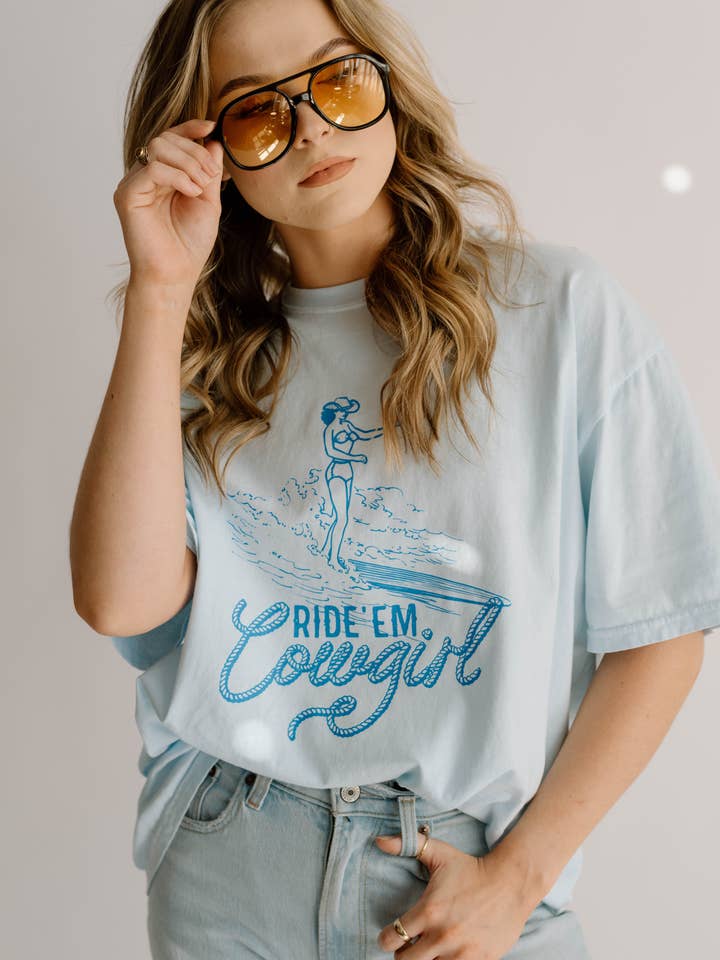 Cowgirl Summer Western Surfing Comfort Colors Graphic Tee for wholesale by Uncommon Wild