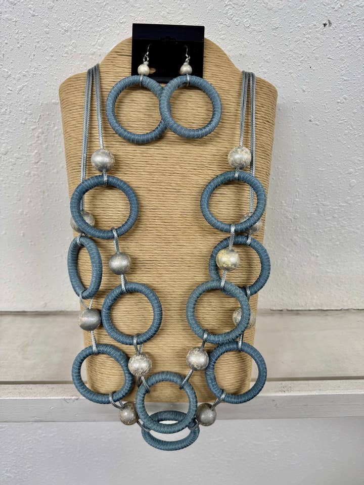 4 STRANDS GREY WAX CORD WITH TWO ROWS ROUND GREY RINGS WITH for wholesale by International Duru's