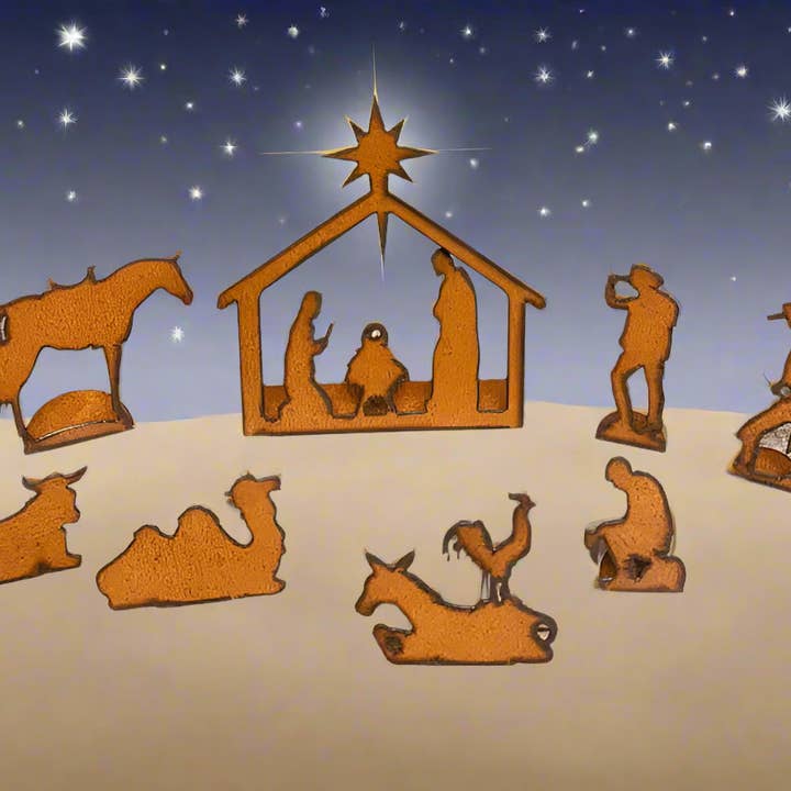Universal Ironworks USA - Wholesale Nativity Scene Decor - WESTERN Nativity LARGE Size 8 Piece Scene Christmas Holiday