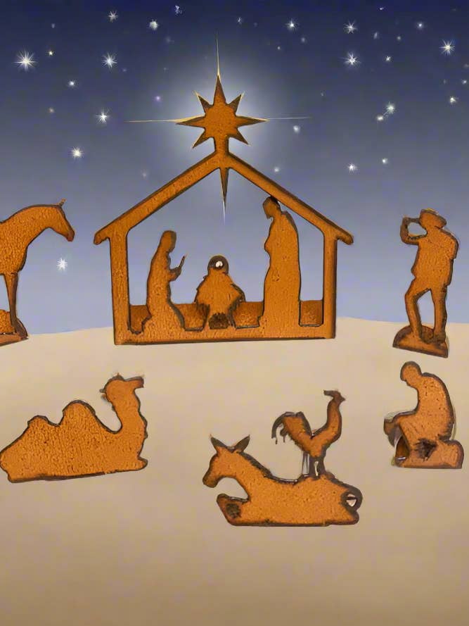 WESTERN Nativity LARGE Size 8 Piece Scene Christmas Holiday for wholesale by Universal Ironworks USA