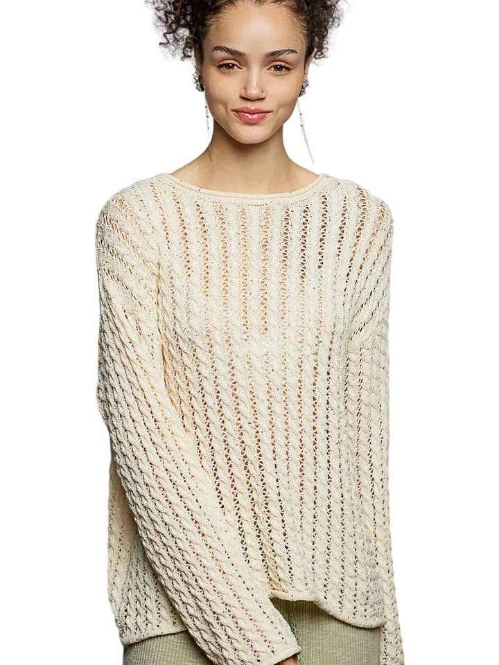 POL Stricktop mit Rundhalsausschnitt und glänzenden Details im Lochmuster für den Großhandel von Garden Naked