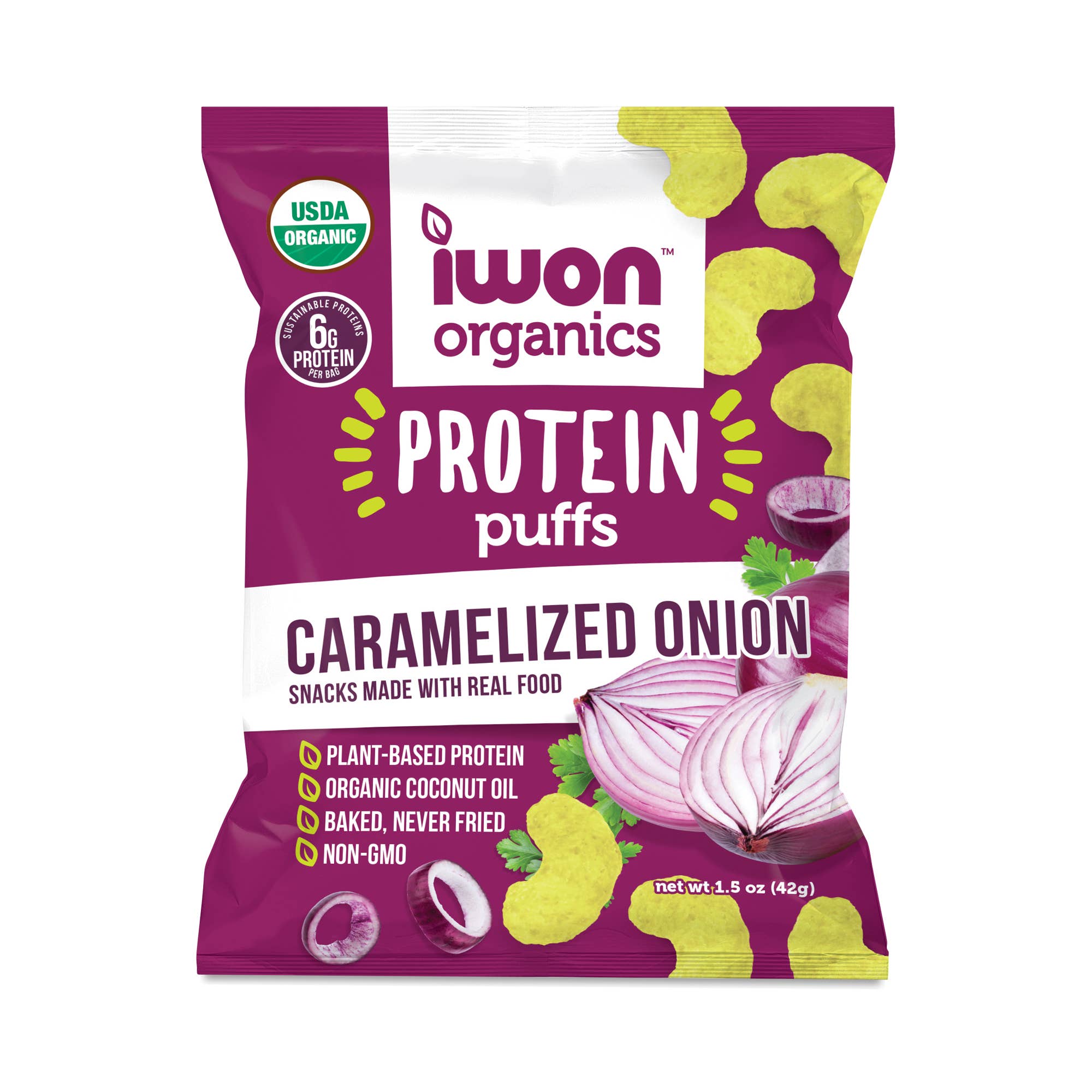 L&F Universal Goods – wholesale Puffade snacks – IWON ORGANICS EKOLOGISKA PUFFAR 8/1,5OZ KARAMELLISERAD LÖK0
