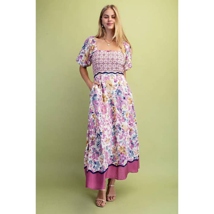 Vestido midi con estampado mixto para venta al por mayor de STYLE USA
