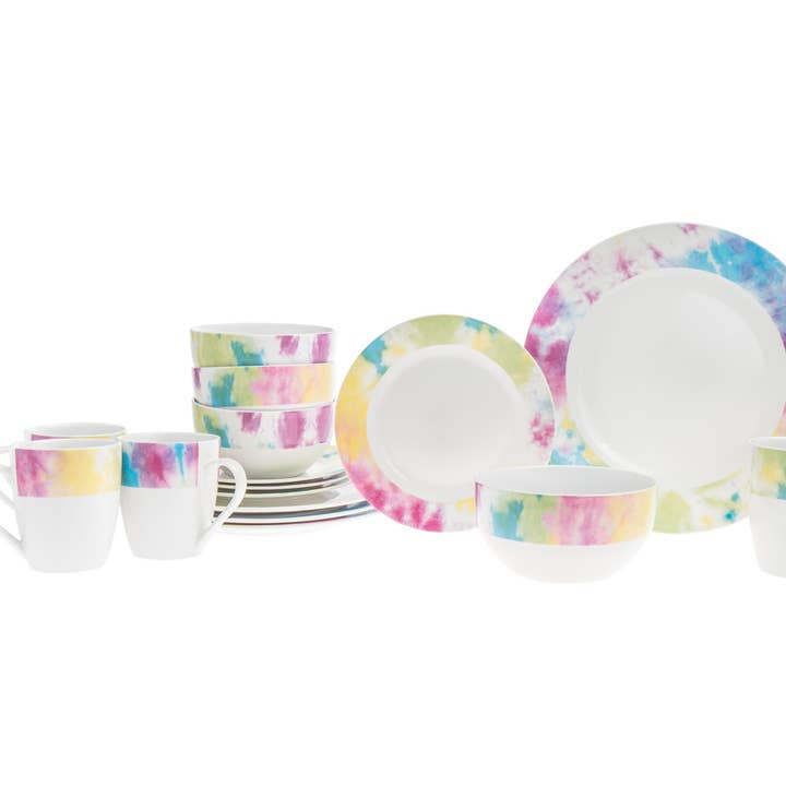 Tie Dye Multi Color 16 Pc Dinnerware Set - Service for Four for wholesale by Godinger