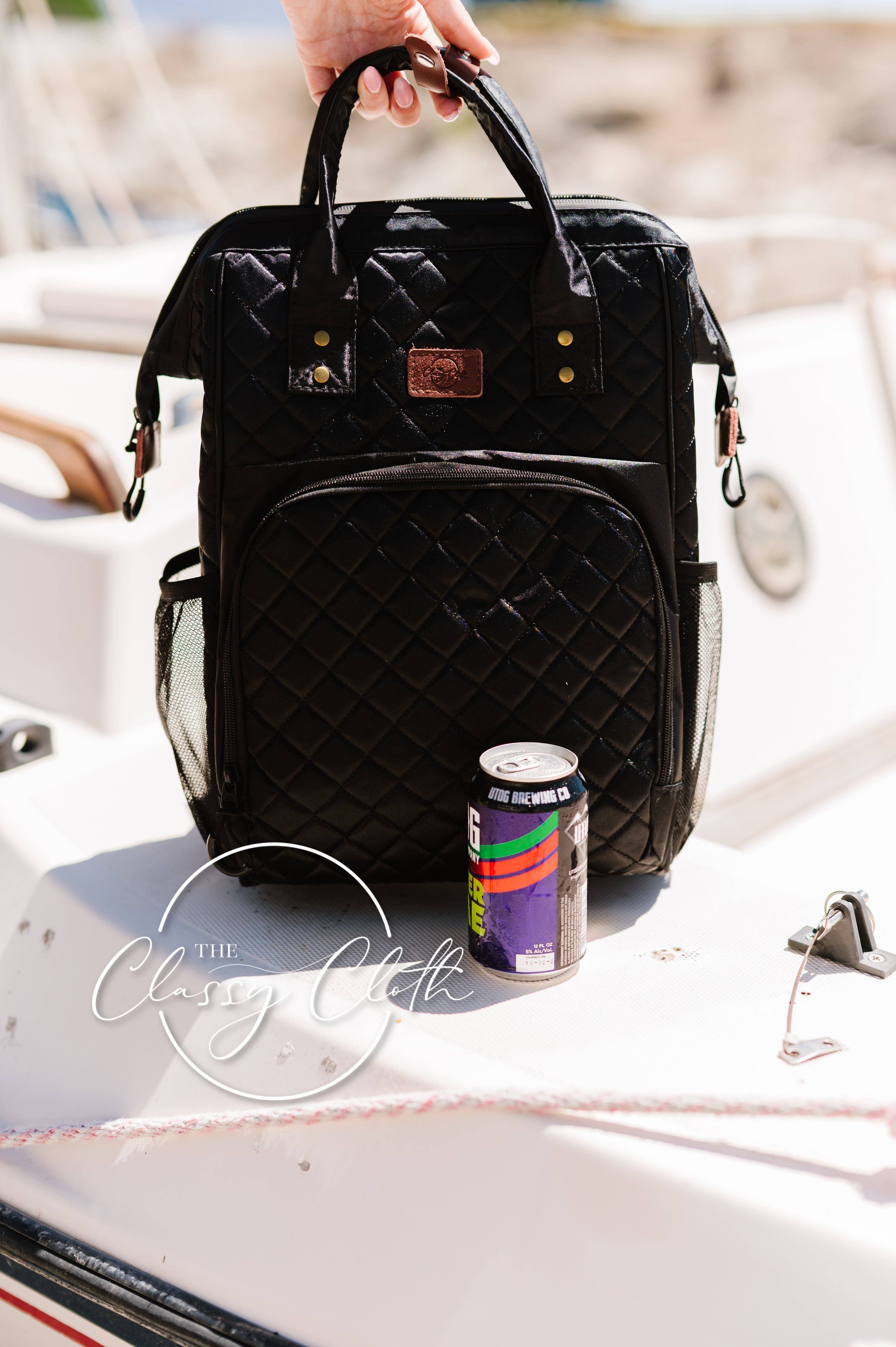 The Classy Cloth WS - Wholesale Cooler/Cooler Bag - Cooler Lunch Backpack - Black Quilted RTS9