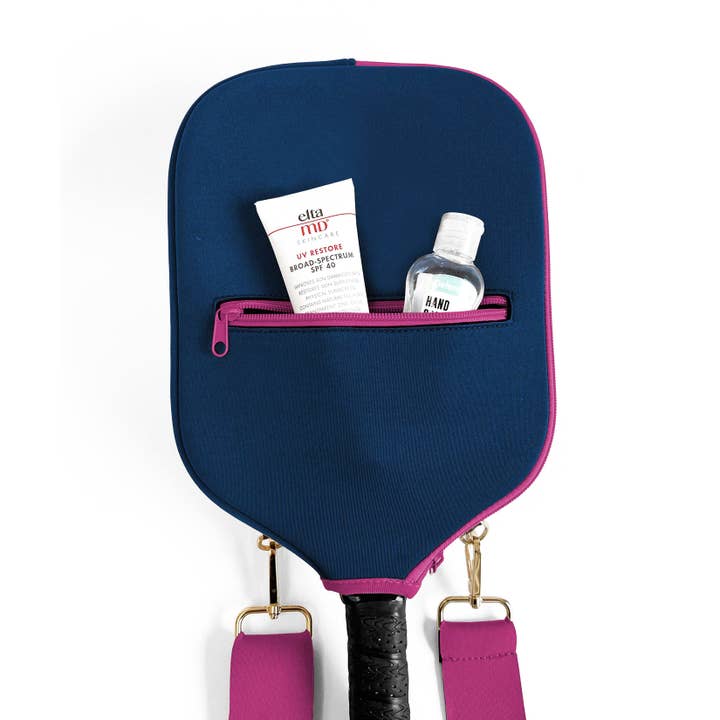 Posh Pickler Pickleball - Wholesale Sporting Accessories - Pickleball Paddle Cover w/ Strap, Storage & clip - Navy Blue3