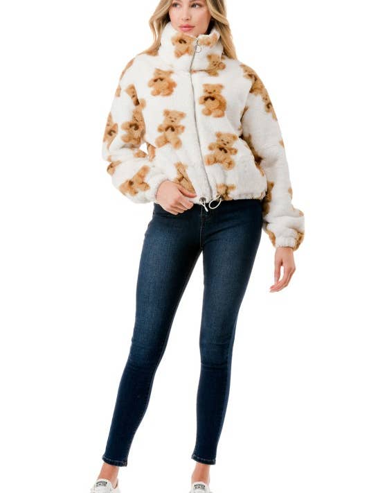 JACKET01 BEAR PRINT FAUX FUR JACKET for wholesale by MIO WHOLESALE