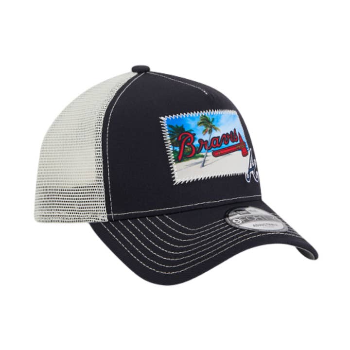ATLANTA BRAVES 9FORTY A-FRAME PATCH TRUCKER SNAPBACK HAT for wholesale by Rat City Sk8 Shop