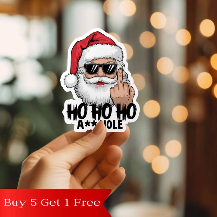 Funny Santa Christmas Ho Ho Ho Vinyl Sticker for wholesale by Mystical Monkey Toes