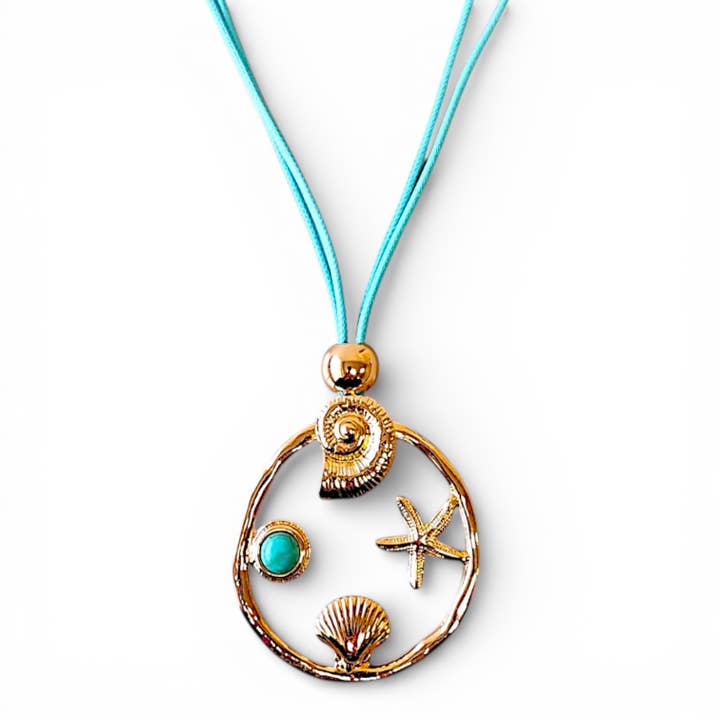 Colgante de Turquesa y Concha | Joyería Artesanal de Declaración para venta al por mayor de Bijoux Envie Statement Jewelry