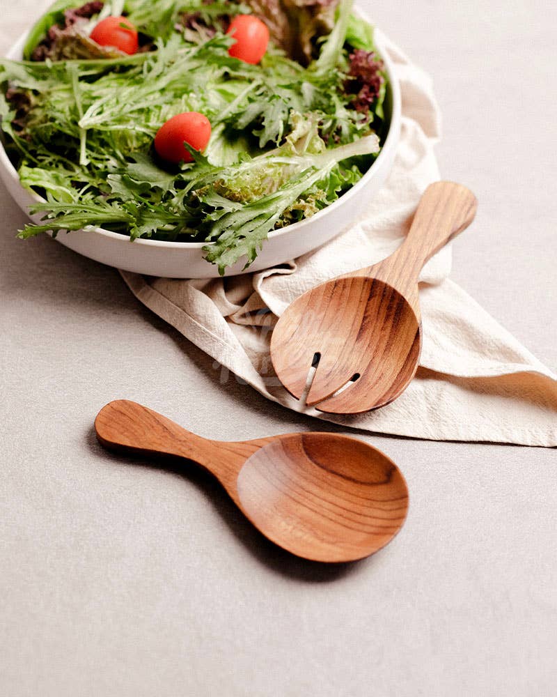 Bali Harvest – Utensílios para servir por atacado – Conjunto de Talheres para Salada em Madeira de Teca - Colher e Garfo para Servir2