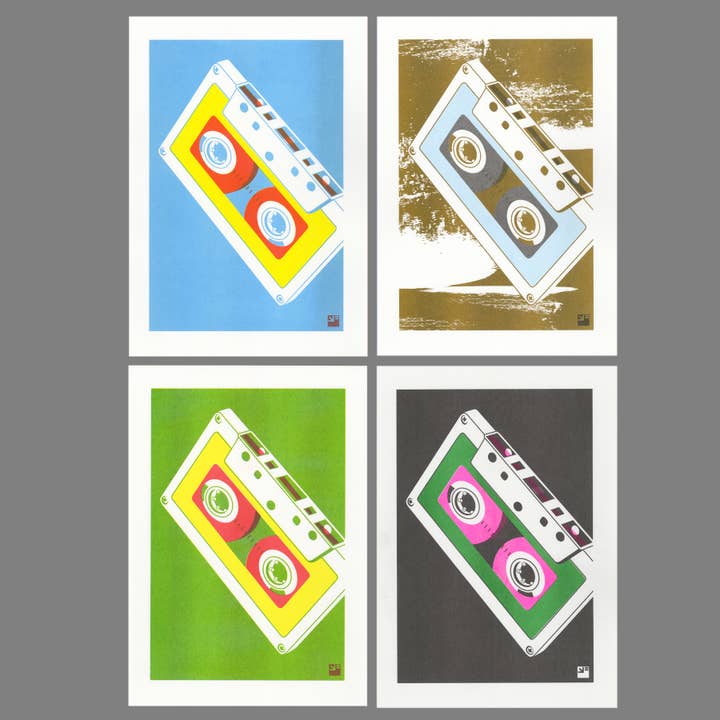 riso print - Mixed Tapes - retro audio print in 4 kleuren - A4 voor wholesale door VrijFormaat