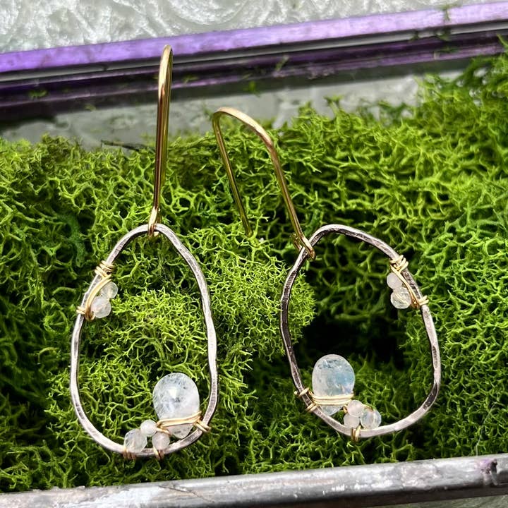 Rachel Renee Jewelry - Wholesale Dangle Earrings - CHERYL Freeform Moonstone Geode Pebble Mixed Metal Dangles0