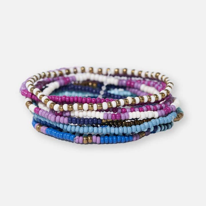 Sage Mixed Stripe Beaded 10 Strand Stretch Bracelet Set Iceland Wholesale for wholesale by INK + ALLOY