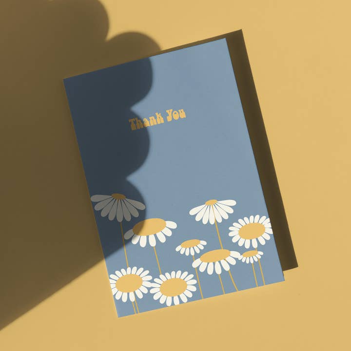 Thank You Daisy Blue-Vintage Retro Greeting card for wholesale by Harley and J