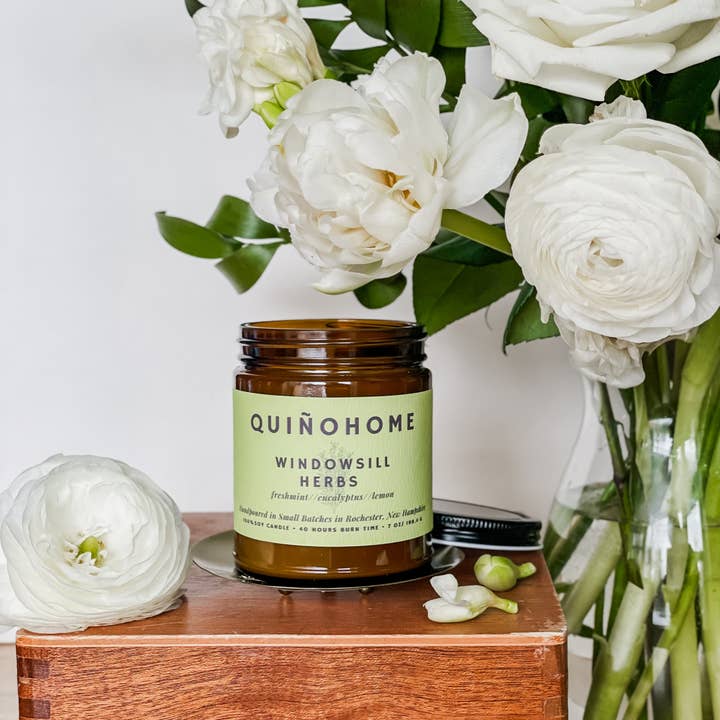 quiñohome - Wholesale Jar/Filled Candle - Windowsill Herbs 7oz Soy Candle Jar/ Mint, Eucalyptus, Lemon