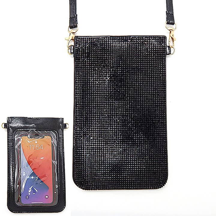 Jet Black Rhinestone Black Touchable Iphone Pouch for wholesale by Diacly