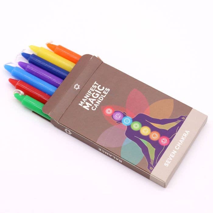 Cardshouse - Wholesale Tapered Candle/Candlestick - Seven Chakra Manifest Candles (pack of 7) Ancient Wisdom2