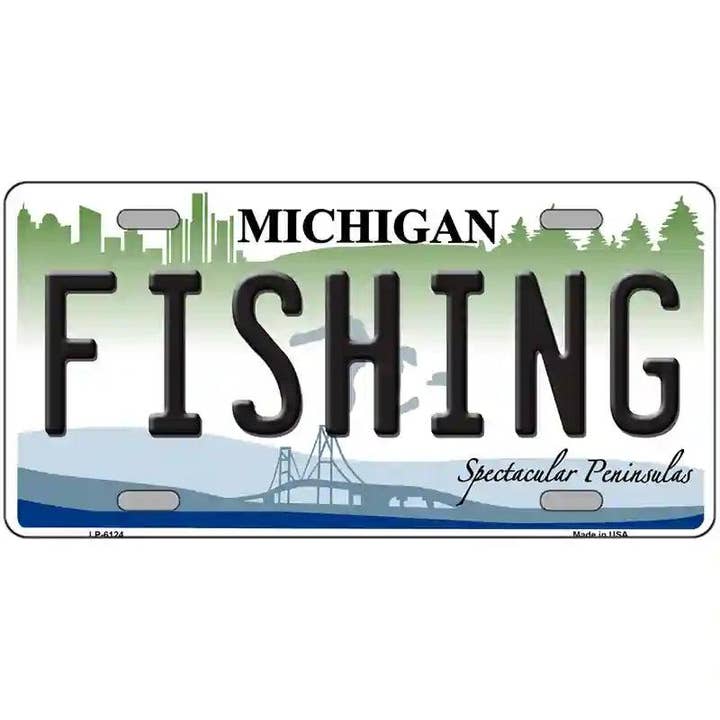 Fishing Michigan Metal Novelty License Plate for wholesale by Smart Blonde