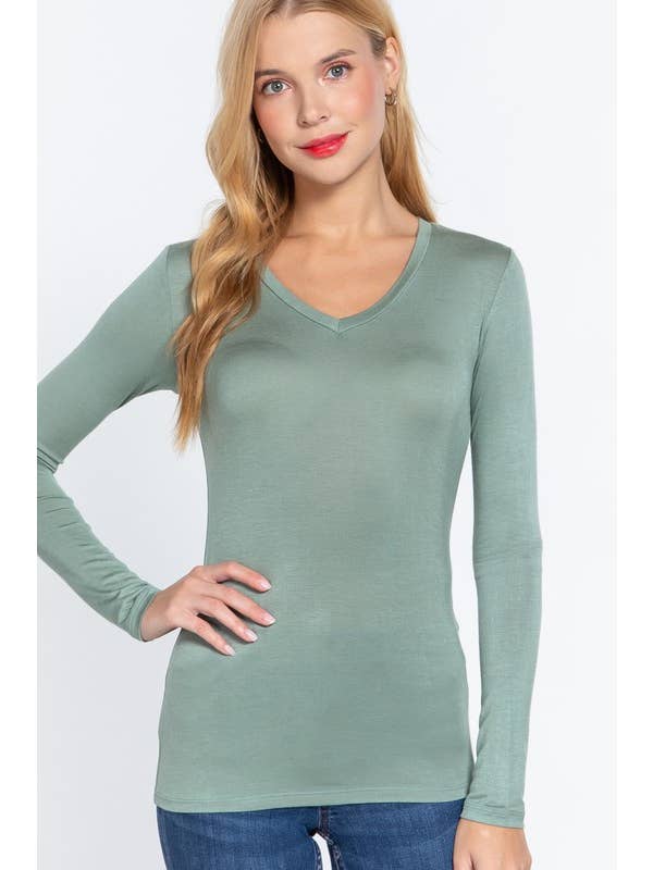 Vanilla Monkey - Wholesale Knit Top - Women's - Basic Solid Long Sleeve V-neck Top12