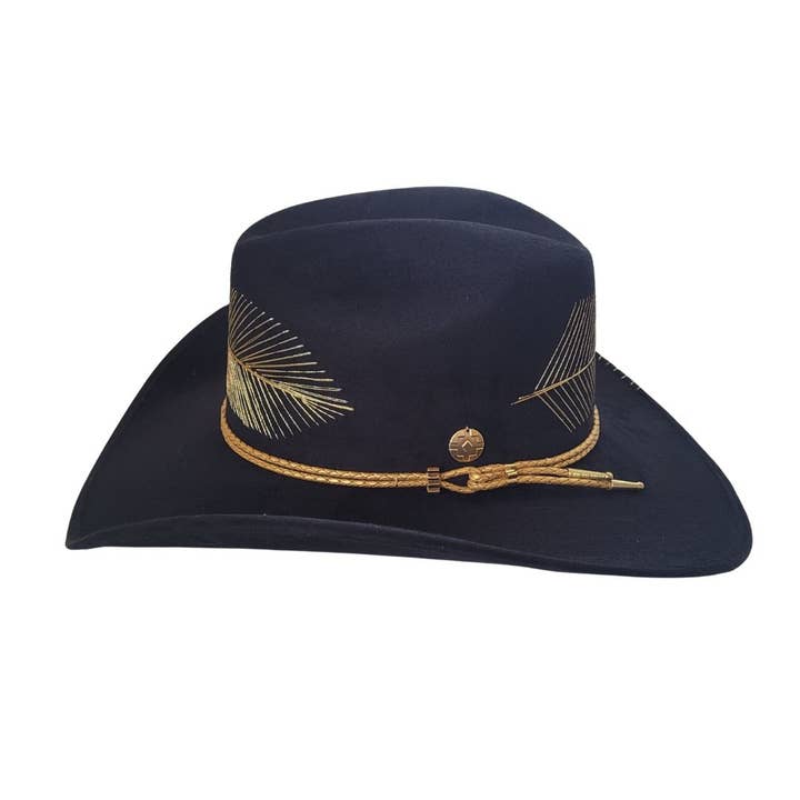 PETRA SAVAGE - Wholesale Cowboy Hat – Women’s - Kylin Black Suede Cowboy Hat with Gold Feather Embroidery7