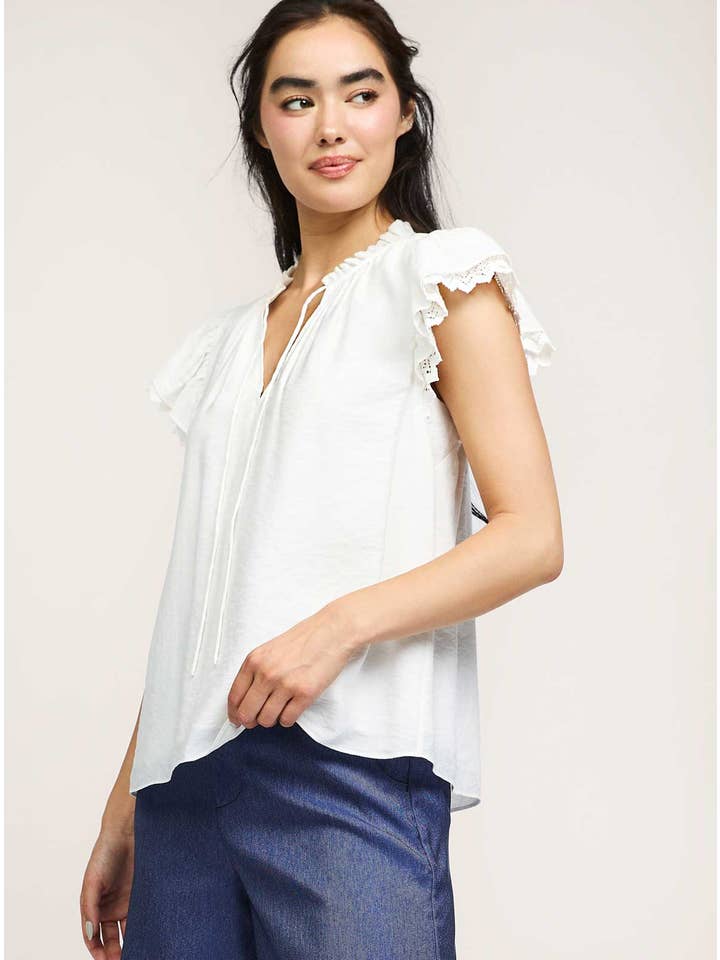 Off White Crochet Detail Short Sleeve Blouse for wholesale on Faire