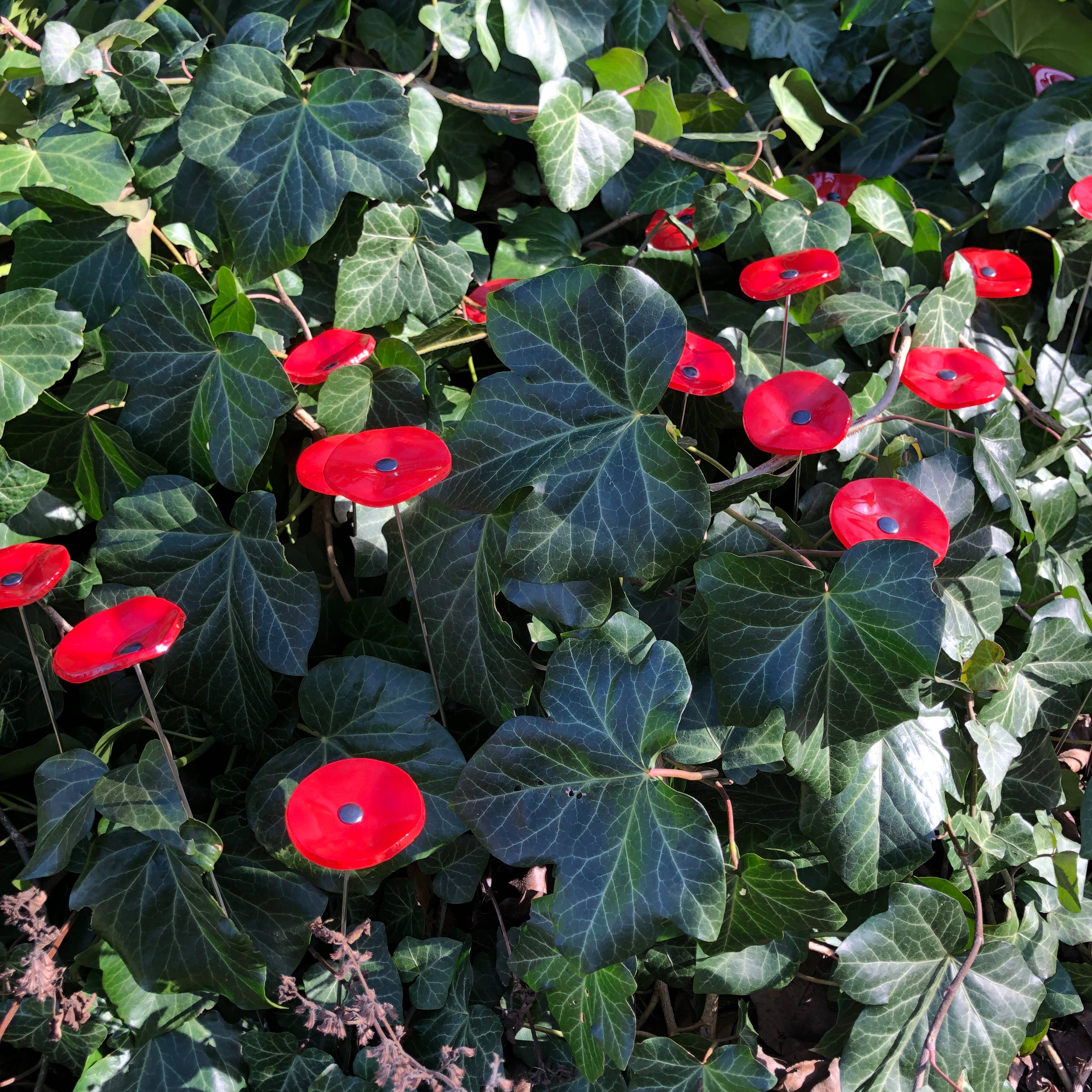 CARNEOL GLASS - Wholesale Garden/Lawn Stake - Small Glass Flower For Outside In Red6