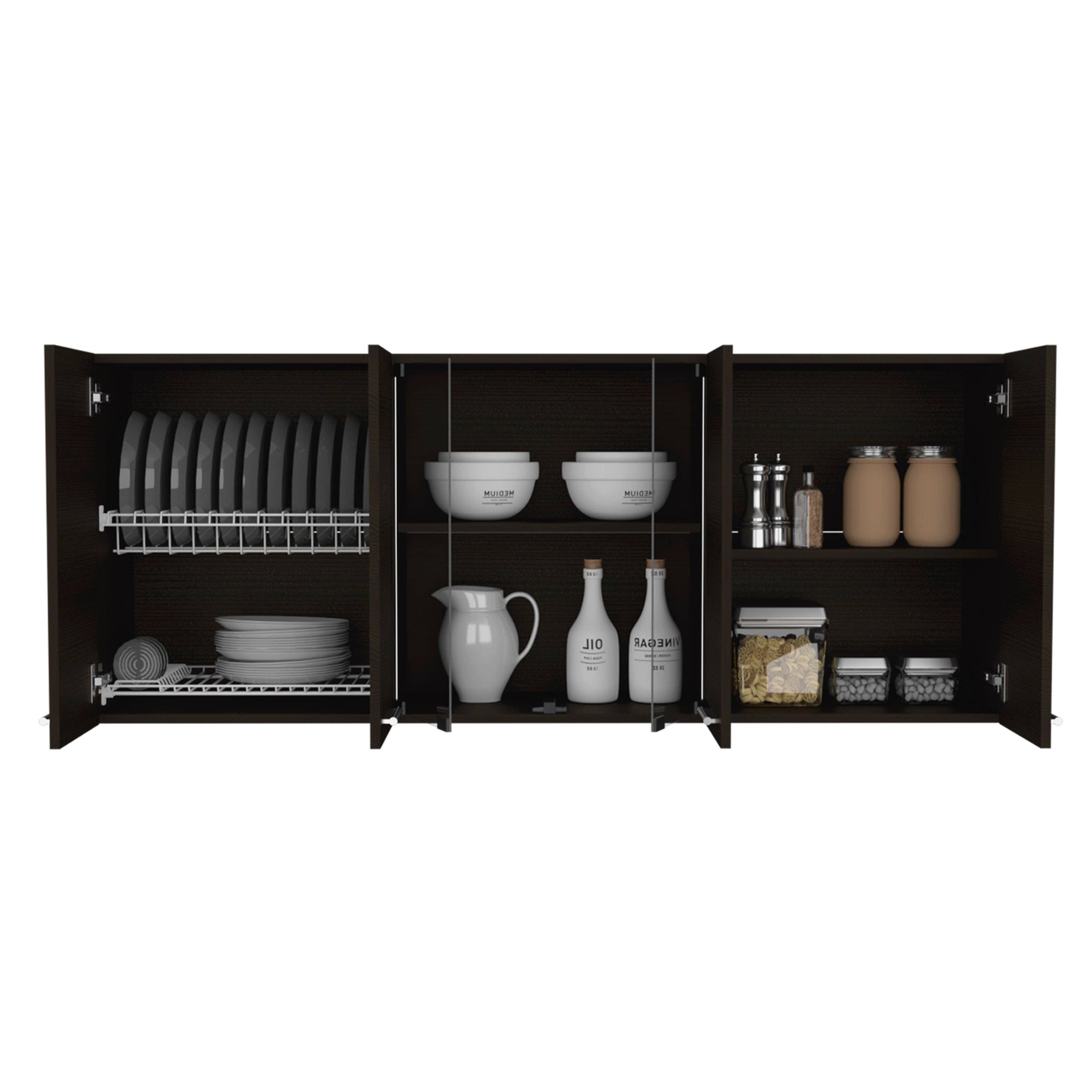 Black Kitchen Wall Cabinet with Glass 150, with multiple doors for wholesale on Faire1