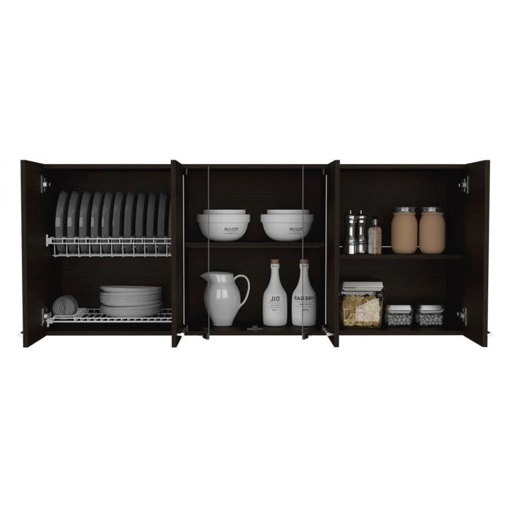 Black Kitchen Wall Cabinet with Glass 150, with multiple doors for wholesale on Faire1