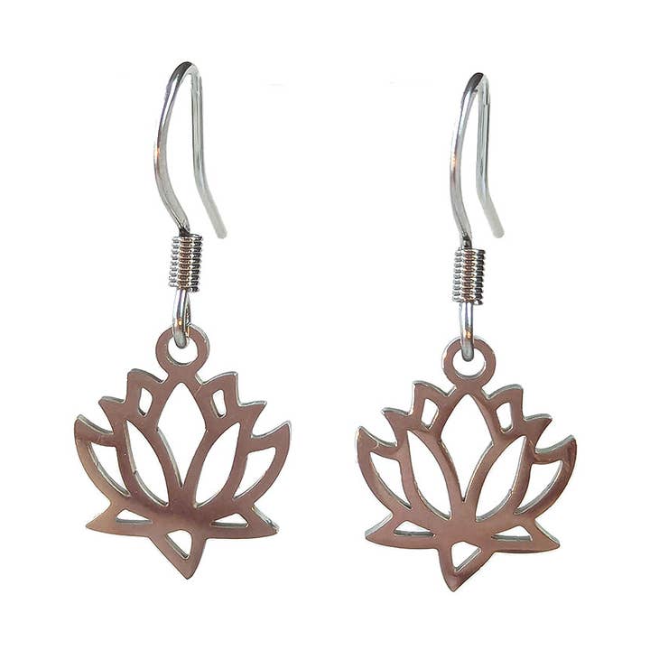 Boucles d'oreilles en argent avec fleur de lotus creuse en acier inoxydable pour la vente par Stylish Jewelry Supply