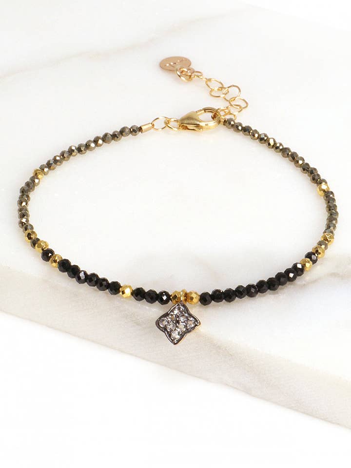 Black Spinel Pyrite Charm Bracelet for wholesale by Mickey Lynn