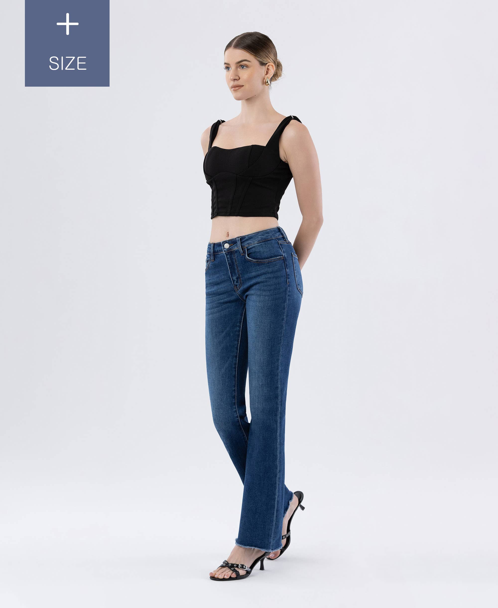 BETYDELSEFULL PLUS SIZE MID RISE RAW HEM DARK WASH BOOTCUT JEANS LV1193-P för wholesale på Faire8