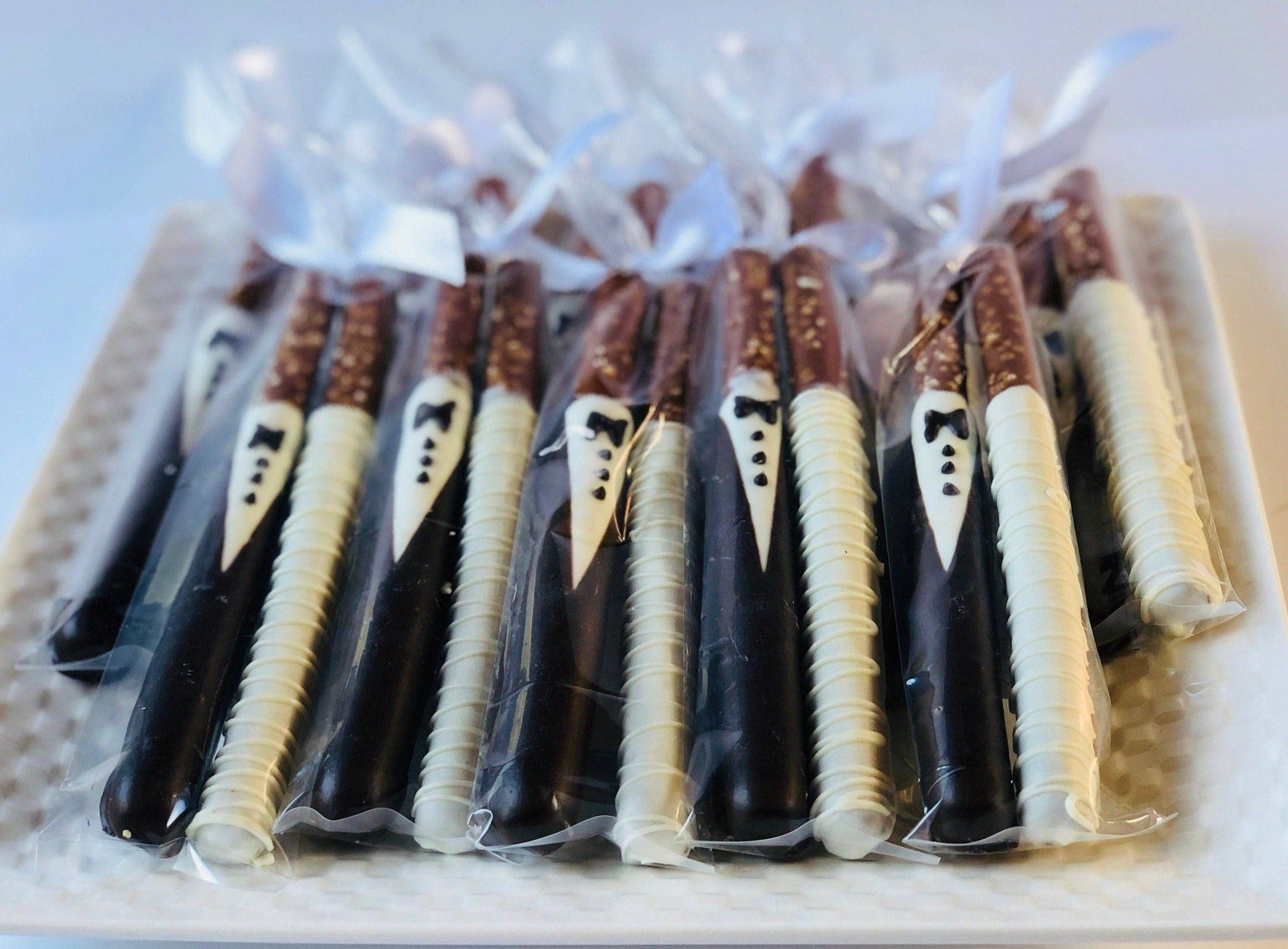 Chocolates Unlimited by Denise - Wholesale Chocolate Covered Sweets - Bride & Groom Chocolate Covered Pretzels Pretzels (Set of 2)2