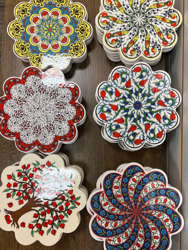 Floral Colorful Handmade Ceramic trivet for hot dishes. for wholesale by GJE Terracotta