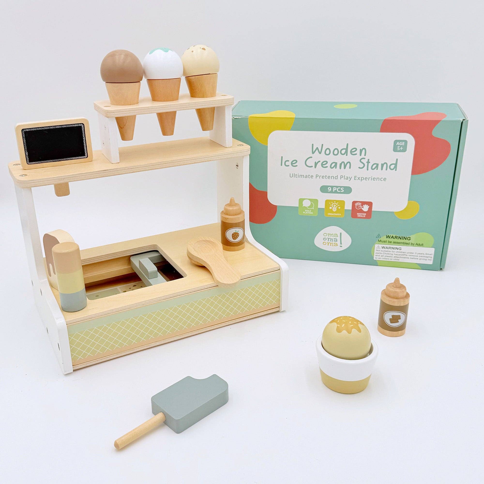 OmaOmaOma! Montessori Educational Wooden Toys for Kids - Wholesale Wood Toy - Kids - Wooden Ice Cream Shop Set - Pretend Play Counter Ages 3+2